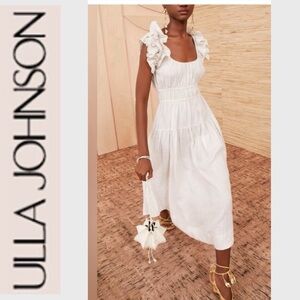 Ulla Johnson Tan Cream Stripe Rissa Dress 0 Sand Ruffle Sleeve Maxi